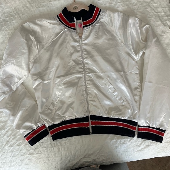 Brandy Melville Varsity Bomber Jacket, Color - White, Size - Medium - Picture 2 of 4